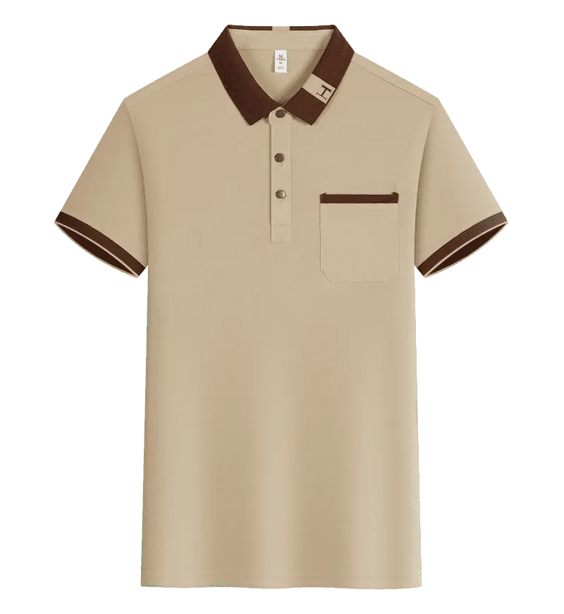 Cross-border Bronze Series Lapel pocket style New short-sleeved lapel polo for both men and women, fashionable and casual polo for both men and women, simple and comfortable short-sleeved trendy polo detail image 18