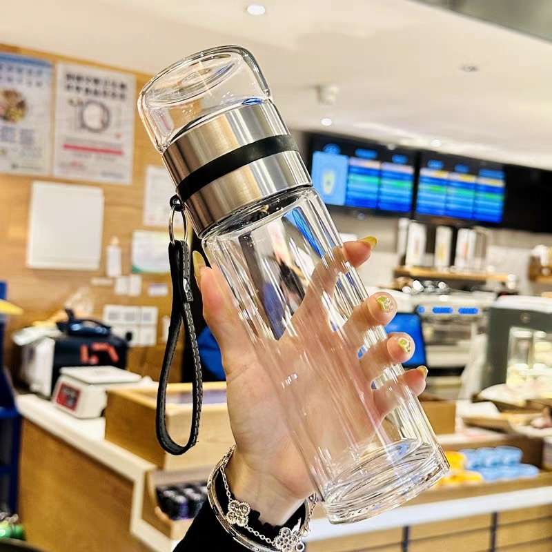 3022 Men's double-layer Glass cup, high-end tea-water separation brewing cup, heat-insulating personal portable filtering outdoor water cup