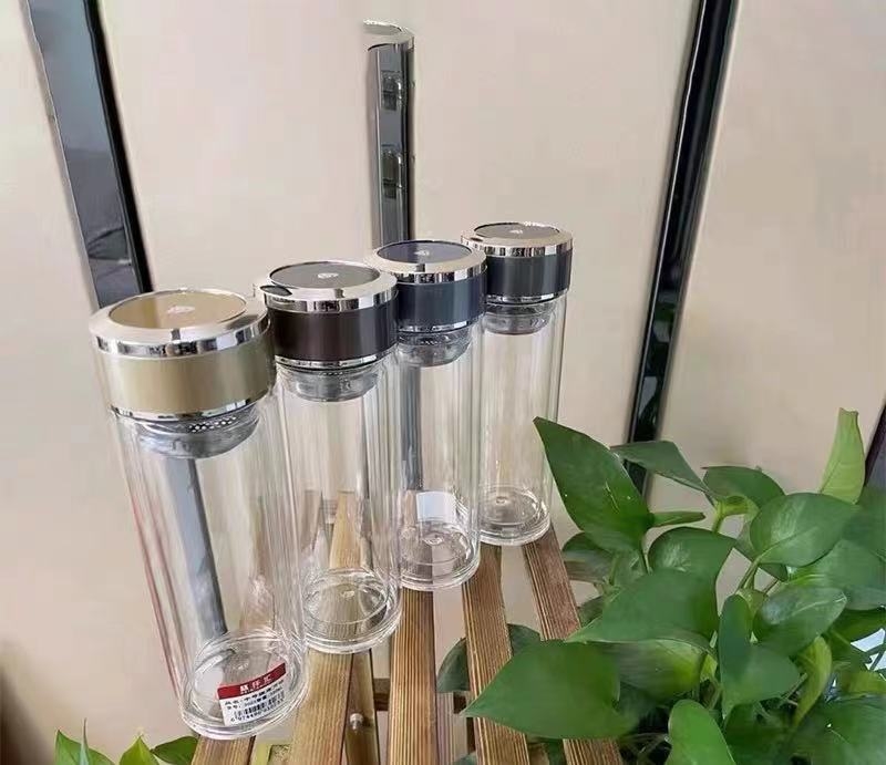 2356-300ml simple double-layer glass cup for car use with filter, heat insulation and transparency, business office car tea cup for men and women, summer