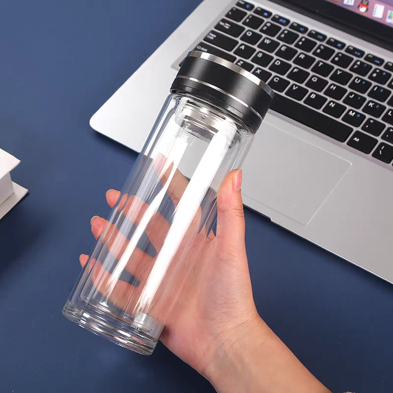 3084-350ml double-layer crystal glass cup, thickened transparent men's filter, office cup, business gift, printed double-layer glass cup details Picture