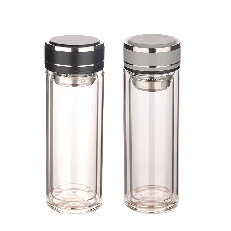 3084-350ml double-layer crystal glass cup, thickened transparent men's filter, office cup, business gift, printed double-layer glass cup Specification image