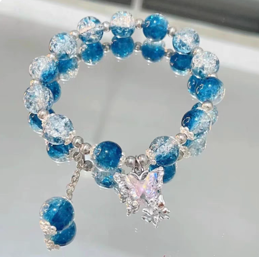 Natural original crystal imitation bracelet, blue broken beads bracelet, unique design, exquisite bracelet, high-end accessory