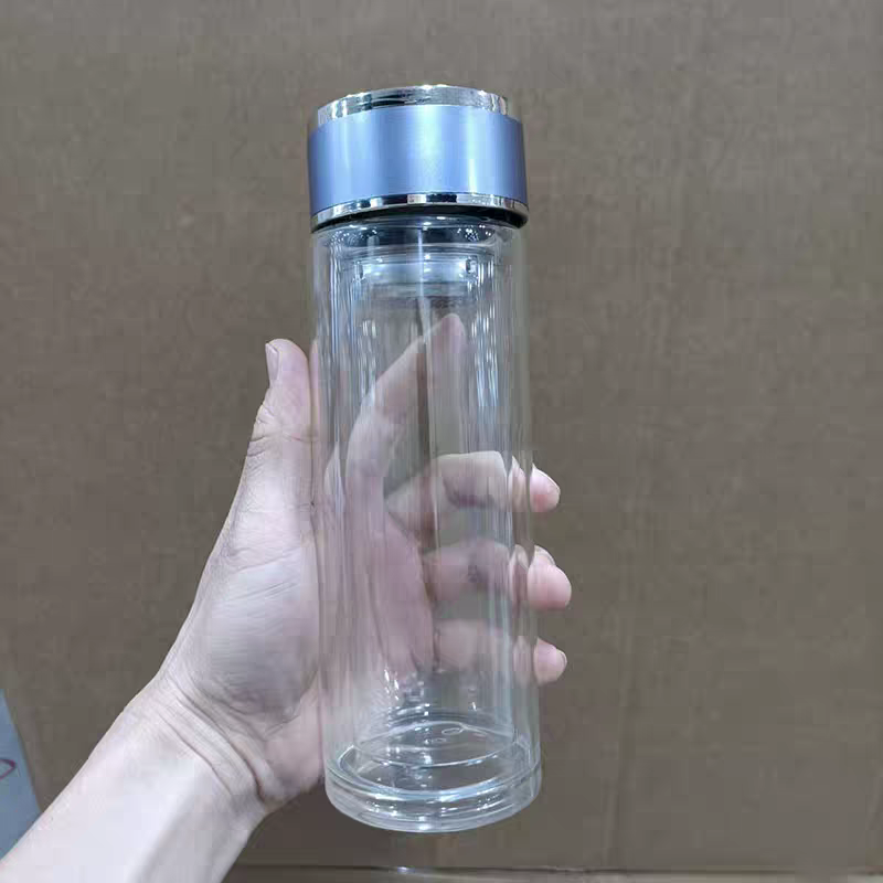 2356-300ml simple double-layer glass cup for car use with filter, heat insulation and transparency, business office car tea cup for men and women, summer details Picture