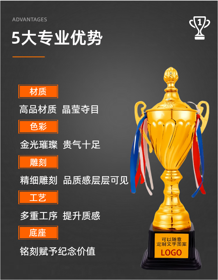 高档金属创意奖杯定制定做公司优秀团队颁奖年会纪念奖杯刻字制作 工厂量大价优 佳恒奖杯详情2