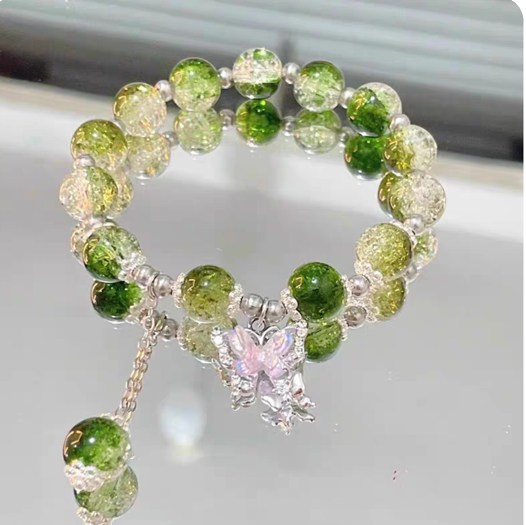 Natural original crystal imitation bracelet, green broken beads bracelet, cultural play bracelet, accessory bracelet, unique design bracelet, exquisite bracelet