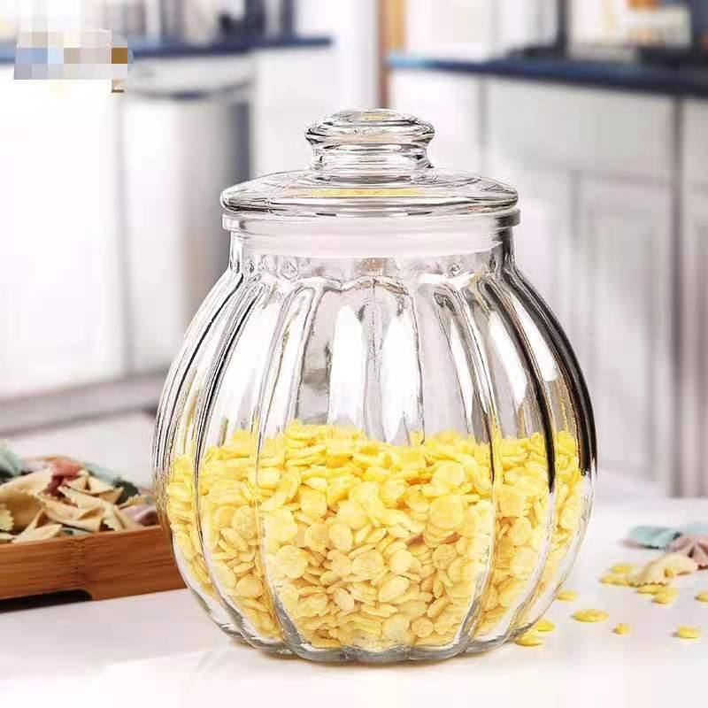 南瓜玻璃瓶储物罐密封罐带盖陈皮茶叶大中小号杂粮储存罐2500毫升