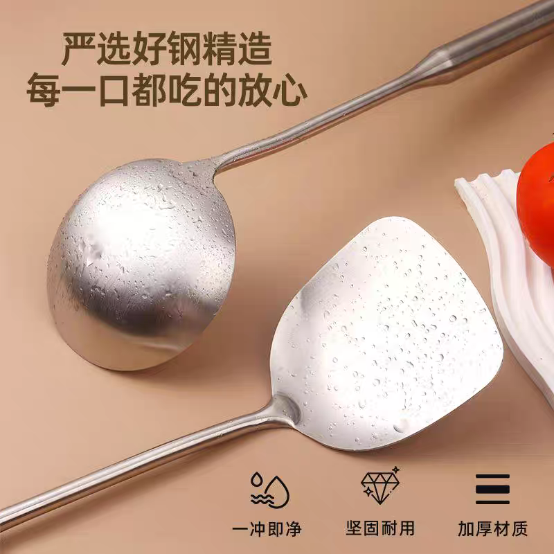 733 silver brick stainless steel handle spoon, household stainless steel kitchenware, pot spoon, thickened large soup spoon, stir-frying spoon details Picture