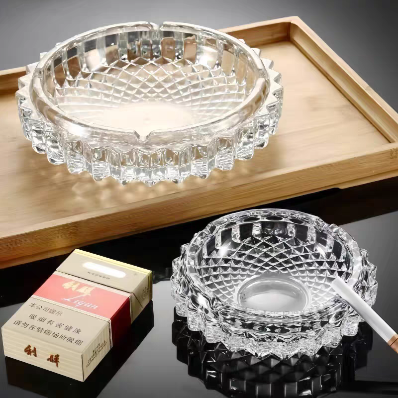 1009烟灰缸超大特大号圆形鸟巢玻璃烟灰缸网纹透明水晶烟灰缸办公室用详情图2