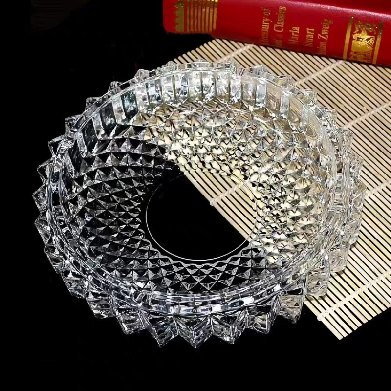 1009烟灰缸超大特大号圆形鸟巢玻璃烟灰缸网纹透明水晶烟灰缸办公室用细节图