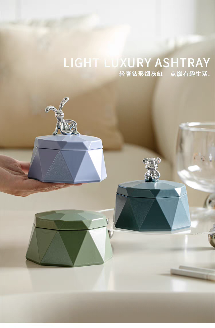 小熊不锈钢烟灰缸创意防风带盖客厅家用高档酒店烟灰缸网红北欧ins风详情图5