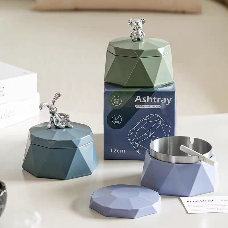 小熊不锈钢烟灰缸创意防风带盖客厅家用高档酒店烟灰缸网红北欧ins风产品图