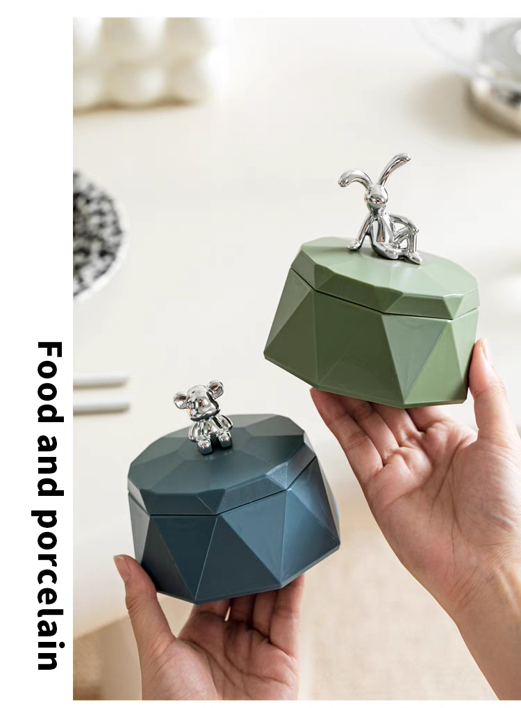 小兔不锈钢烟灰缸轻奢钻形创意个性烟缸家用客厅办公室简约带盖防飞灰详情图3