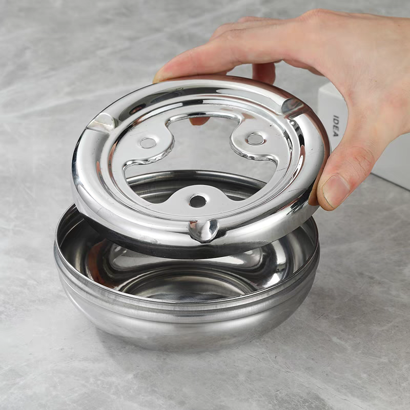 16cm飞碟烟灰缸酒店家用不锈钢烟灰缸网吧家居客厅金属加厚大号防摔个性烟缸防风详情图3