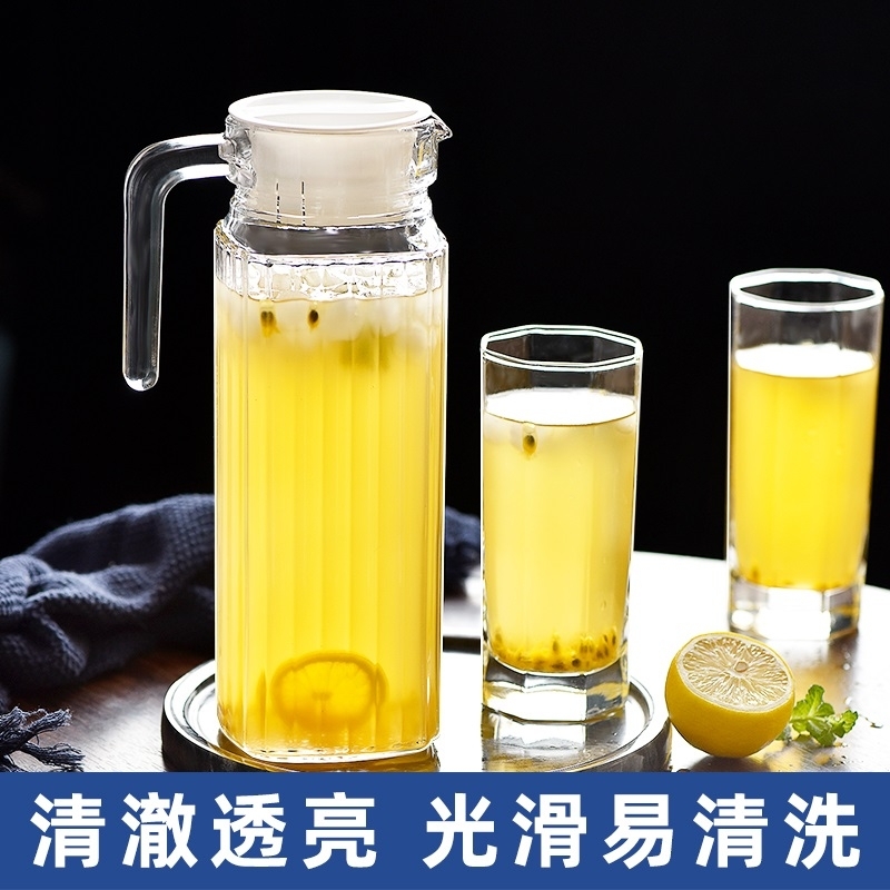 Glass cold water kettle, large-capacity teapot, household high-temperature resistant cold boiled water cup, duckbill tie pot, juice storage kettle, 1.1L Specification image