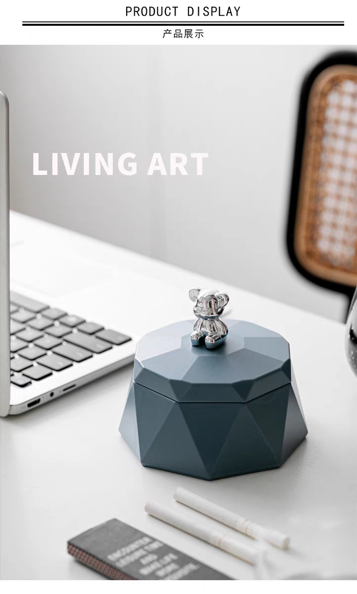 小兔不锈钢烟灰缸轻奢钻形创意个性烟缸家用客厅办公室简约带盖防飞灰详情图7