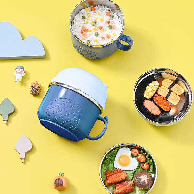 New 304 stainless steel instant noodle bowl, canteen with rice bowl, insulated bento box, simple and cute rice bowl, ins covered bowl Item Picture