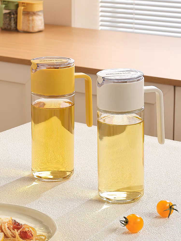 Gravity automatic opening and closing glass oil bottle, kitchen-specific oil bottle, non-hanging oil bottle, leak-proof oil can, soy sauce, vinegar and condiment bottle, 500ml detail image 2