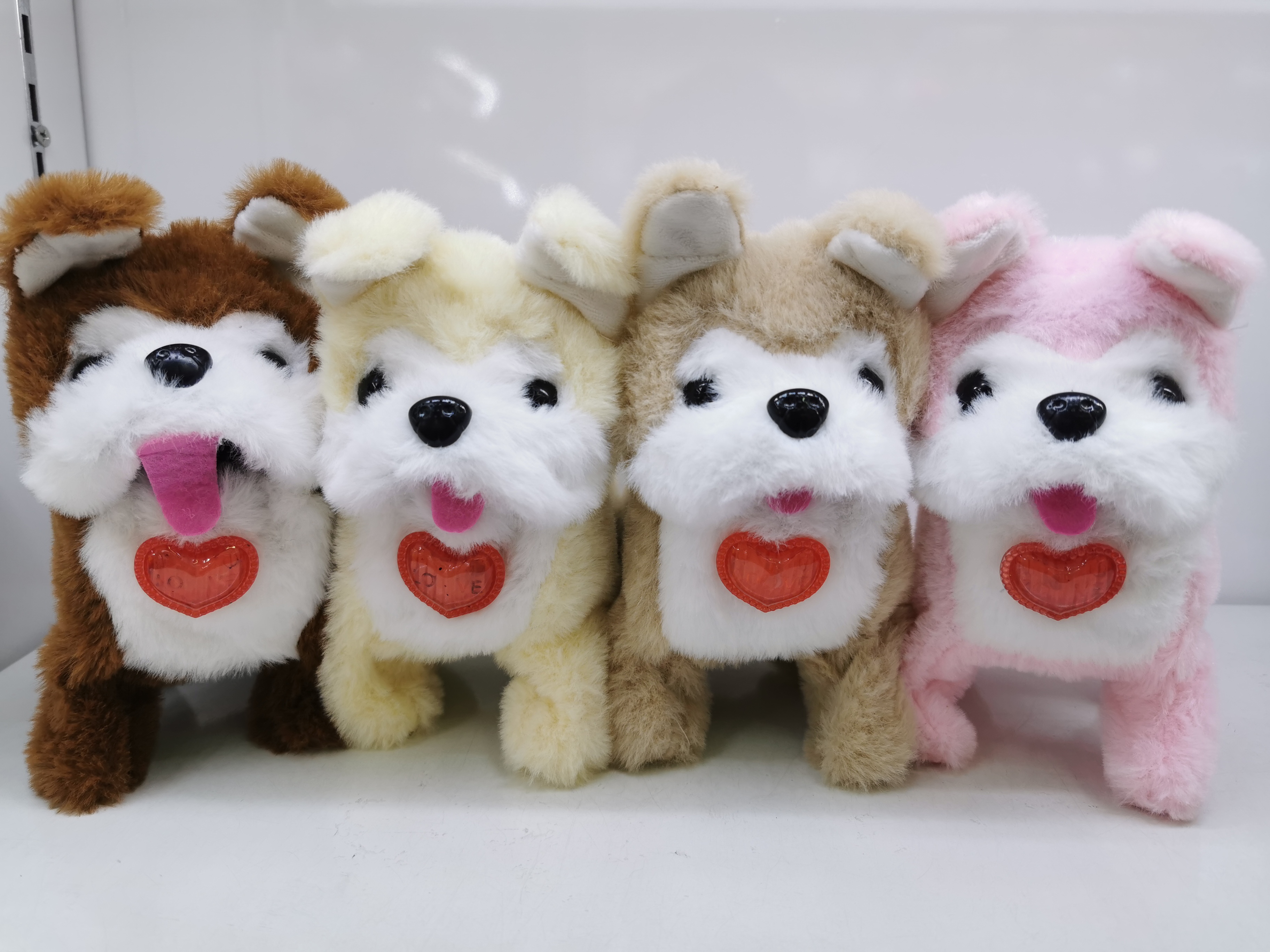 The 2025 new cute plush leash, electric heart-shaped lamp, curved ear dog children's simulation toy can walk, move and bark