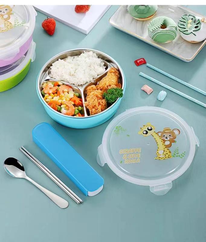 Stainless steel lunch box, round with lid, detachable lunch box, student and office worker compartments lunch box, women's fast food box