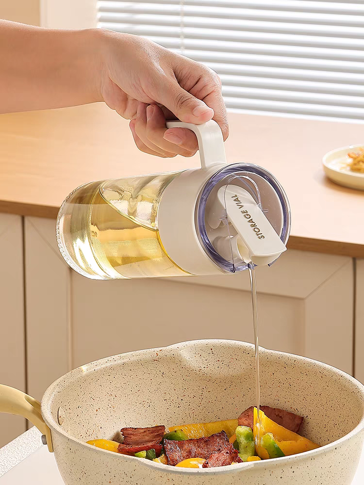 Gravity automatic opening and closing glass oil bottle, kitchen-specific oil bottle, non-hanging oil bottle, leak-proof oil can, soy sauce, vinegar and condiment bottle, 500ml Specification image