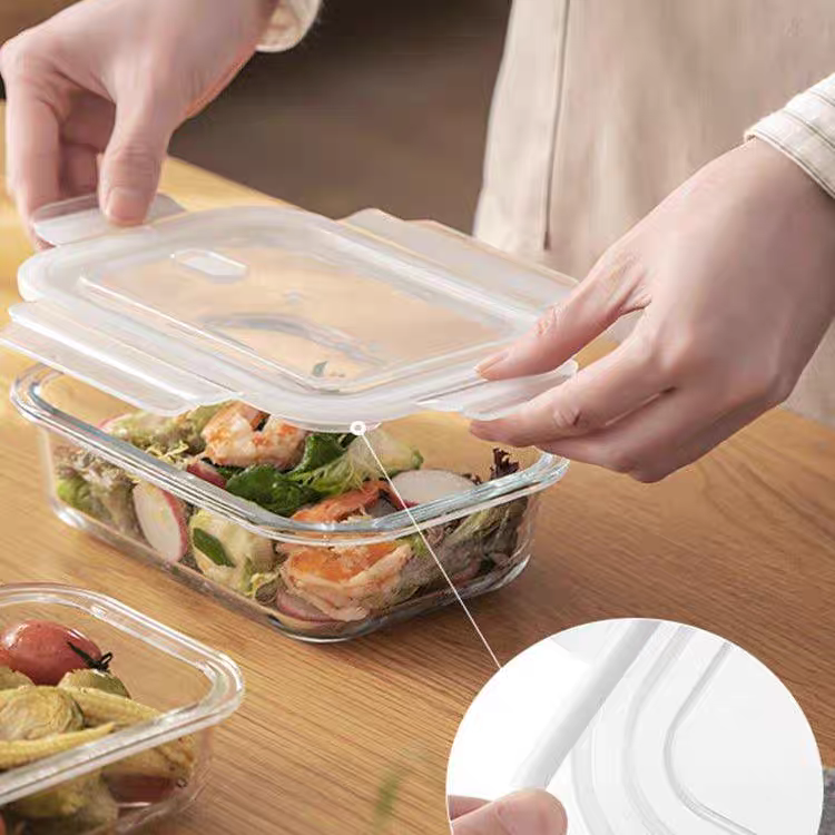 Microwave-heated glass lunch box for adults and office workers, refrigeration-specific fruit lunch box, women's fresh-keeping bowl, medium length 680ml detail image 4
