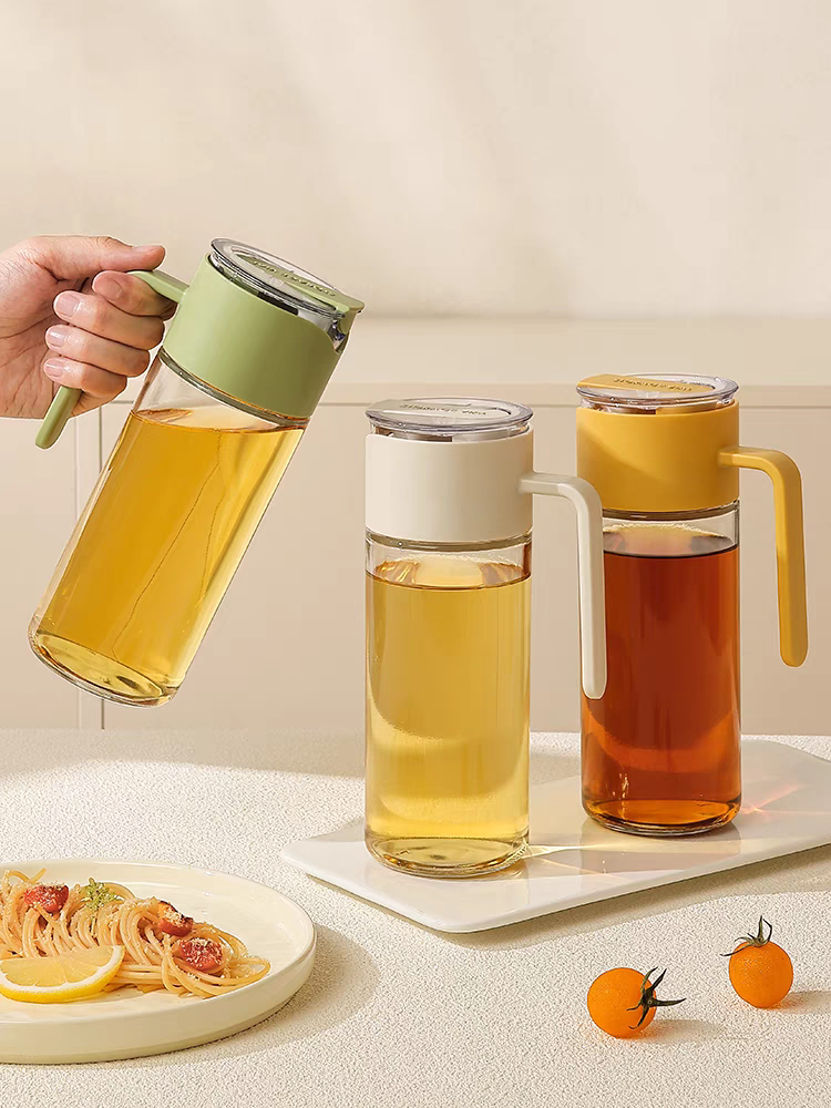 Gravity automatic opening and closing glass oil bottle, kitchen-specific oil bottle, non-hanging oil bottle, leak-proof oil can, soy sauce, vinegar and condiment bottle, 500ml details Picture