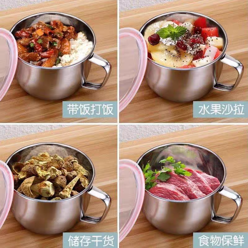 Stainless steel fast food cups, student lunch boxes, instant noodle bowls with LIDS, soup noodle and instant noodle cups, portable fast food bowls for the cafeteria Application Scenario