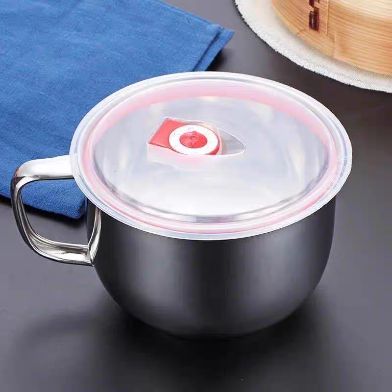Stainless steel fast food cups, student lunch boxes, instant noodle bowls with LIDS, soup noodle and instant noodle cups, portable fast food bowls for the cafeteria detail image 2