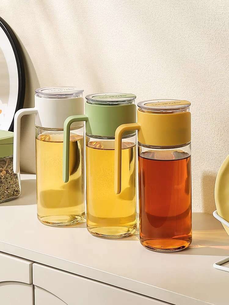 Gravity automatic opening and closing glass oil bottle, kitchen-specific oil bottle, non-hanging oil bottle, leak-proof oil can, soy sauce, vinegar and condiment bottle, 500ml
