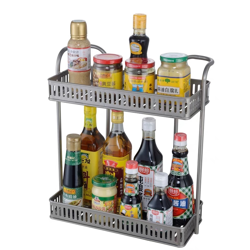 长形两层台面挂墙两用双层铁艺厨房置物架调味料摆放收纳杂物浴室整理架子产品图