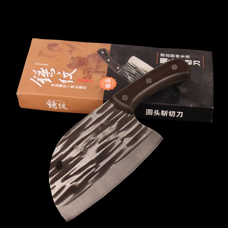 Household forged kitchen knife, round-head knife, kitchen knife for killing fish, cutting bones, cutting vegetables, cutting and chopping, stainless steel sharp fish head knife Specification image