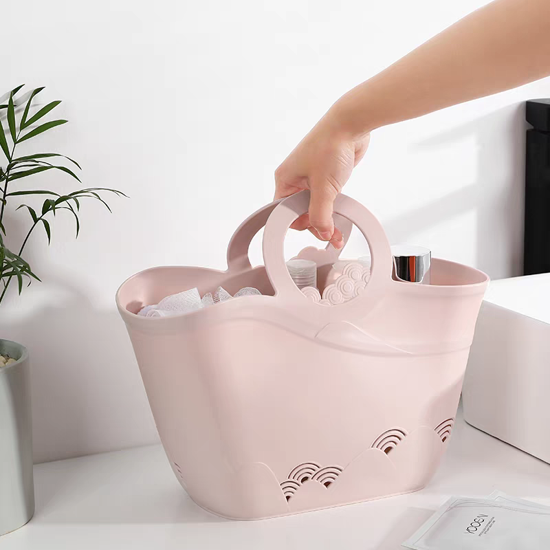 Hand-held bath basket, bathroom bath basket, cute female, college student dormitory, household soft plastic storage frame for washing and bathing detail image 2