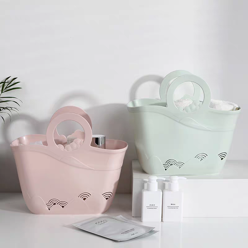Hand-held bath basket, bathroom bath basket, cute female, college student dormitory, household soft plastic storage frame for washing and bathing Specification image