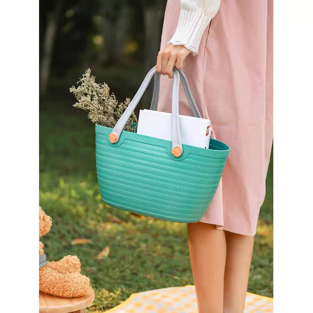 Bath basket, portable picnic basket, plastic grocery basket, thickened and durable carrying basket, large dirty clothes basket, laundry basket details Picture