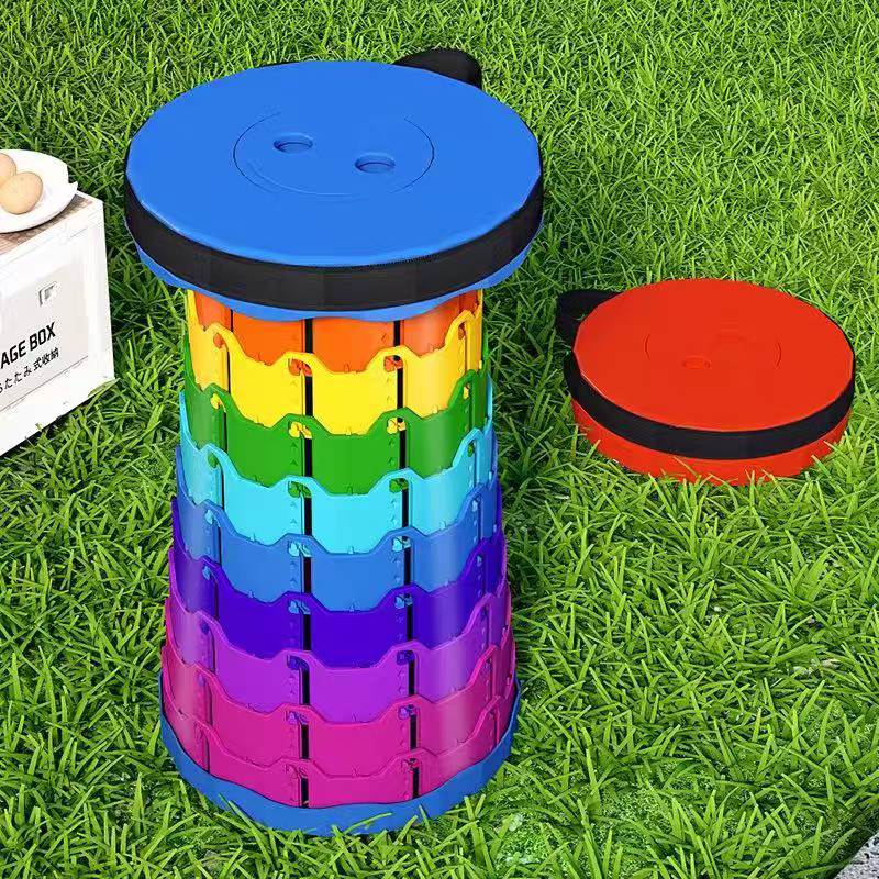 彩色网红收缩折叠凳可调节伸缩便携式户外旅行钓鱼椅子家用塑料小凳子产品图