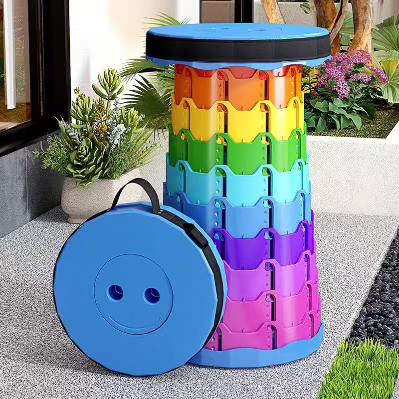 彩色网红收缩折叠凳可调节伸缩便携式户外旅行钓鱼椅子家用塑料小凳子详情图3