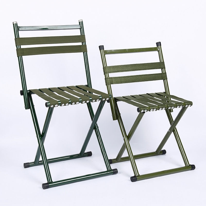 50公分绿布条凳便携式加厚户外马扎军工靠背可折叠凳子成人钓鱼露营家用椅子