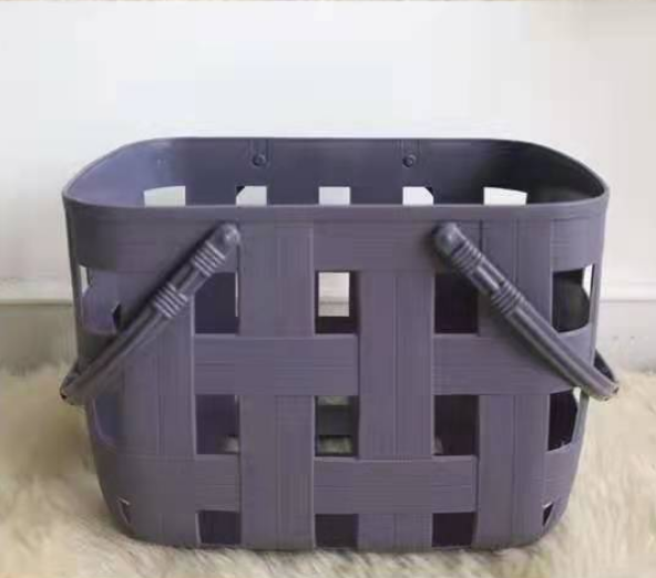 Thickened shopping basket, rattan-like hand-held household storage basket, bathroom wash basket with hollowed-out design, small plastic bath basket Specification image