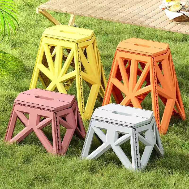 Folding stool, plastic portable chair, household stackable dining chair, space-saving bathroom stool, high stool, outdoor stool detail image 2