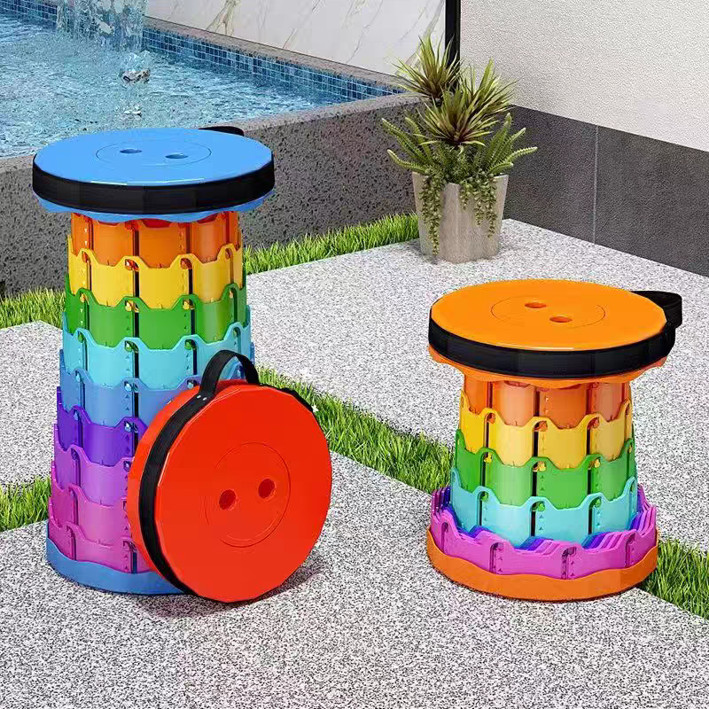 彩色网红收缩折叠凳可调节伸缩便携式户外旅行钓鱼椅子家用塑料小凳子细节图