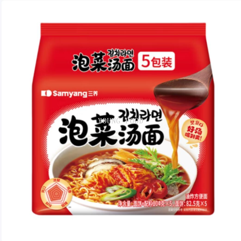 包邮！豹哥休闲零食方便面泡面韩式风味韩国三养泡菜汤面104g*5包
