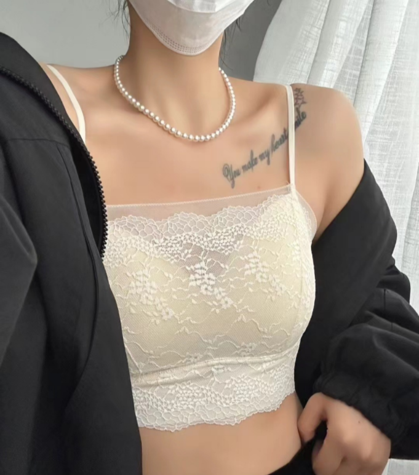 Spring and summer new anti-glare French lace strapless lingerie with a thin lace mesh fabric and a light strappy top for a beautiful back Specification drawing