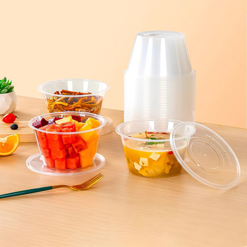 一次性餐盒外卖快餐盒圆形打包盒透明塑料饭盒带盖水果盒商用餐具750ml产品图