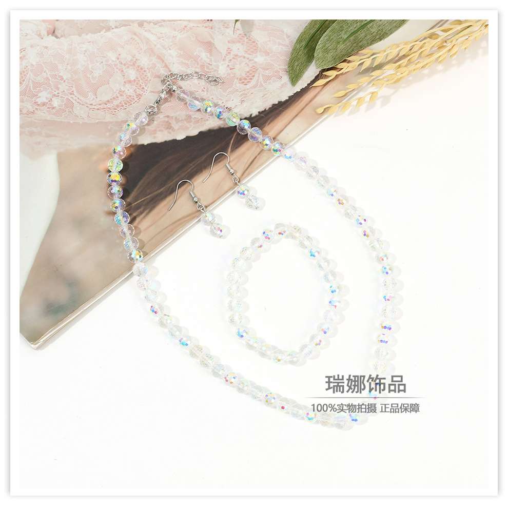手工串珠幻彩水晶锁骨链泫雅风时髦气质超闪项链抖音同款女项链手链耳环详情图2