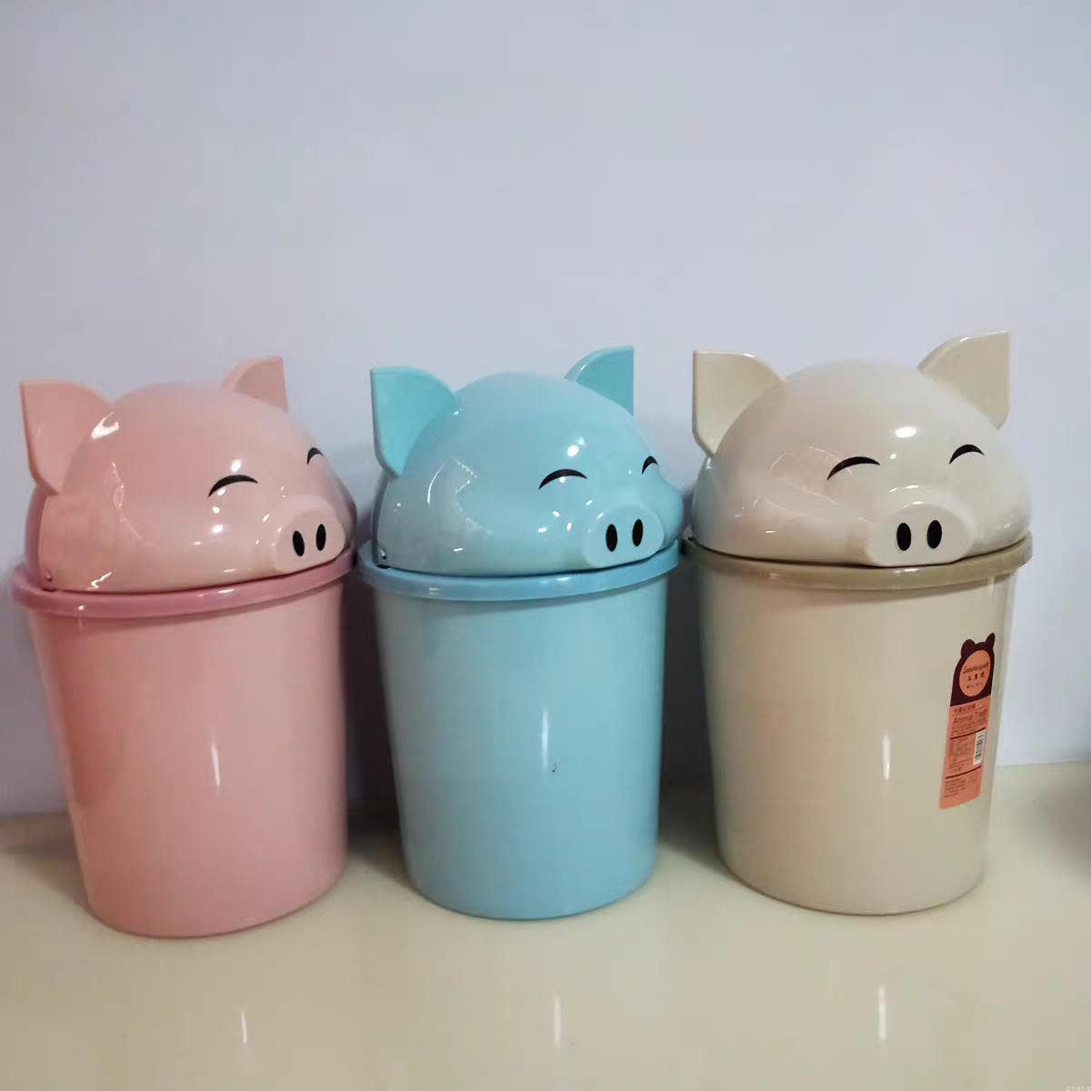 猪头翻盖卡通垃圾桶塑料可爱垃圾圆筒大小号家用办公创意纸篓详情图2