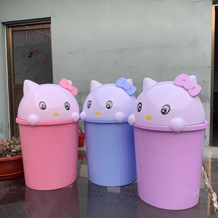 猫头加厚翻盖卡通垃圾桶蝴蝶结大号熊头儿童用可爱分类塑料纸篓细节图