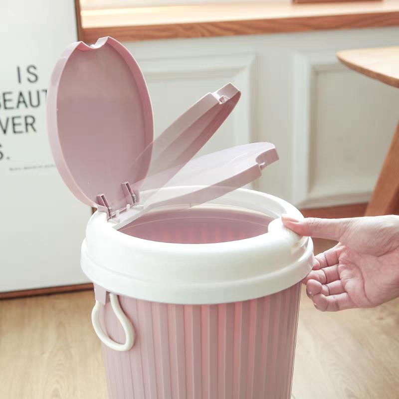 Nordic trash can, household, living room, bedroom, press type, kitchen, bathroom, toilet, creative trash can, large size with lid details Picture