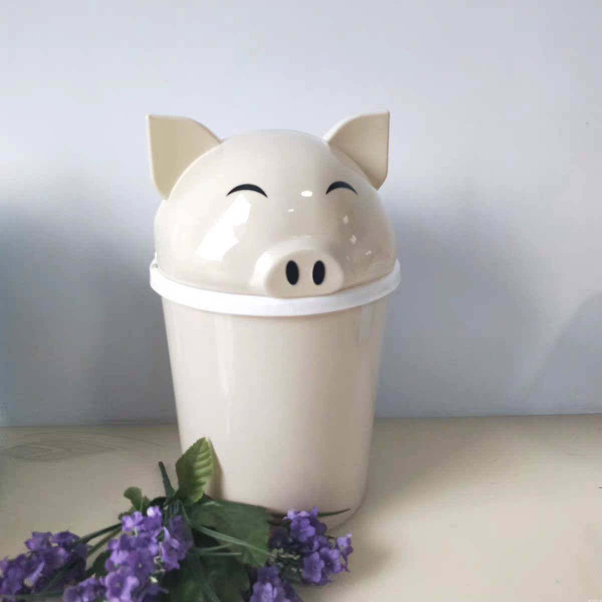 猪头翻盖卡通垃圾桶塑料可爱垃圾圆筒大小号家用办公创意纸篓详情图4