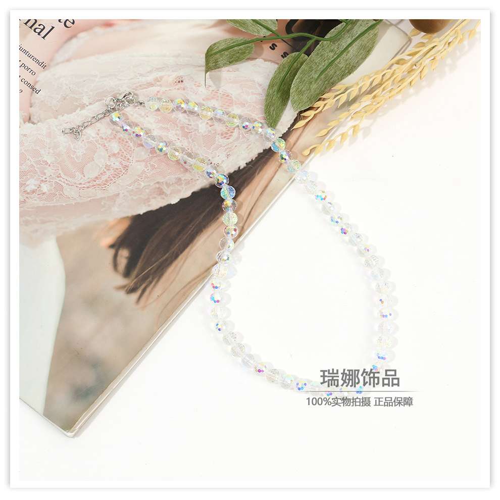 手工串珠幻彩水晶锁骨链泫雅风时髦气质超闪项链抖音同款女项链手链耳环详情图7
