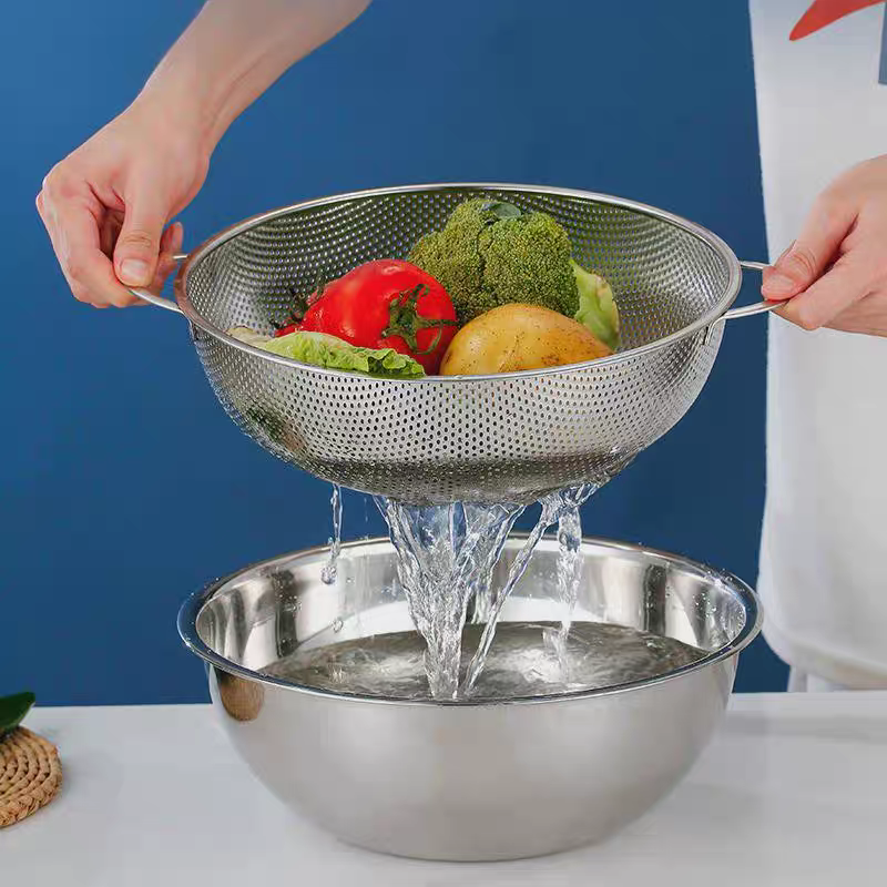 28.5cm不锈钢洗菜盆沥水筛漏盆蔬果盆家用商用厨房洗米篮